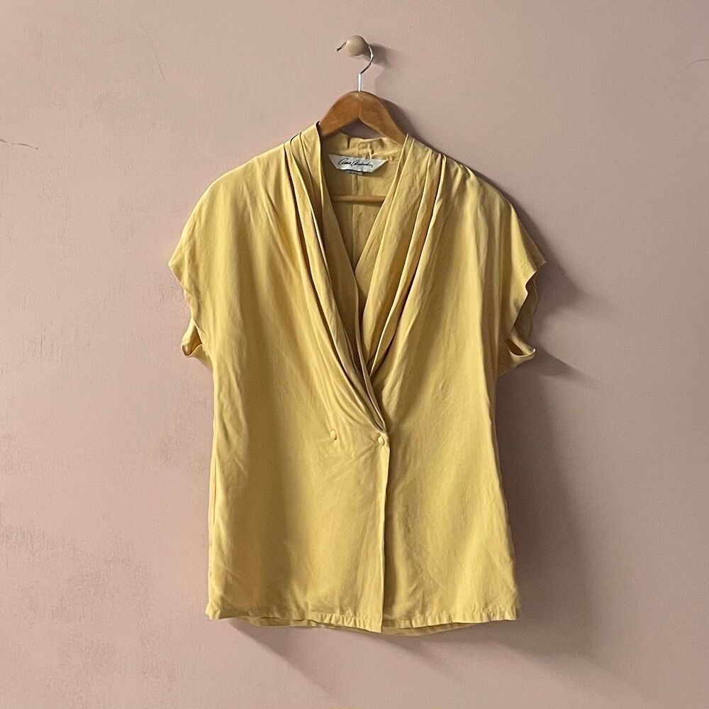 Vintage Annie Alexander 100% Silk Mellow Yellow Blazer Blouse Size 4 EUC